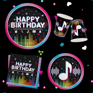 Articles de fête sur le thème de la <span class=keywords><strong>musique</strong></span> : Assiettes, serviettes, gobelets, nappes et bannières jetables pour décorations d'<span class=keywords><strong>anniversaire</strong></span> de fête musicale pour filles et garçons - Product Image 2