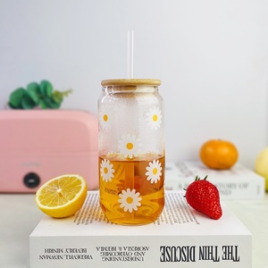 Gobelet en <span class=keywords><strong>verre</strong></span> transparent en borosilicate de 500 ml, grande capacité, <span class=keywords><strong>avec</strong></span> <span class=keywords><strong>paille</strong></span>, pour thé au lait et café, ouverture facile, design mignon - Product Image 2