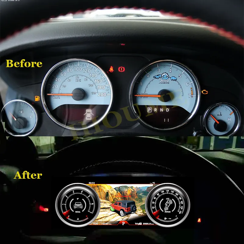 Panel Tampilan Speedometer LCD Penuh, Aksesori Mobil Upgrade Cluster LINUX untuk Jeep Wrangler 3 JK 2011-2017