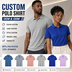 เสื้อโปโลแบบกำหนดเอง ยูนิเซ็กซ์ แขนสั้น 87% โพลีเอสเตอร์ 13% สแปนเด็กซ์ ระบายอากาศได้ดี ซับเหงื่อ ผ้าถัก สีพื้น OEM ODM - Product Image 1