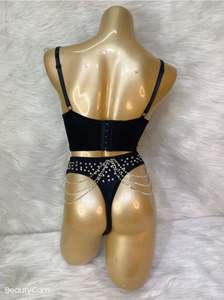 Corsetto da ballo per feste + perizoma a vita alta corsetto donna EDC Rave cristallo Showgirl - Product Image 4