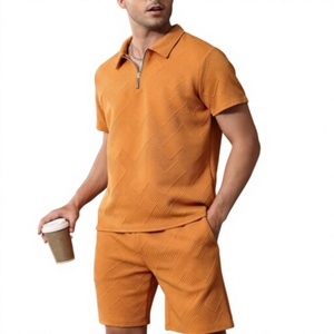 Vente directe usine – Ensemble survêtement 2 pièces personnalisé avec logo OEM : Polo à quart de zip et short – Tenue d'été à manches courtes pour homme - Product Image 5