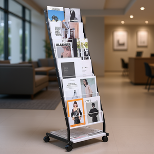 Expositor de folletos de 6 niveles con 4 ruedas y 2 soportes para revistas con cerradura para exhibiciones en tiendas, almacenamiento de literatura de oficina, de metal. - Product Image 2