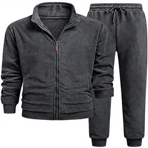 Ensemble de survêtement unisexe rétro bicolore noir rose bleu, veste à cordon de serrage et pantalon de jogging, vêtements de sport décontractés 100% coton écologique - Product Image 1
