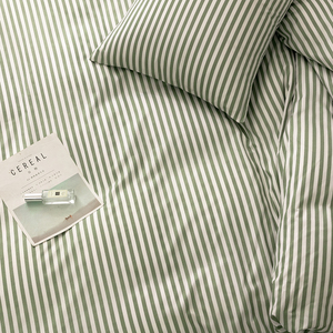 Hot Selling Olive <strong>Green</strong> White <strong>Striped</strong> Brushed 3 Piece Duvet Cover Set Plush Cozy Polyester <strong>Bedding</strong> Fade Resistant Bed Linens - Product Image 4