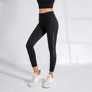 Luckpanther Women High Waist Yoga Leggings Sexy Side Mesh Sports Pants Slim Running Tights With Back Pocket
