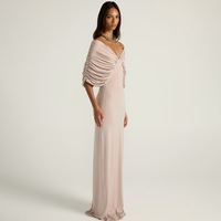 Robe longue maxi pour femme, col en V profond, sexy, avec manches cape froncées, dos ouvert, coupe fourreau, pour soirée de gala 2026