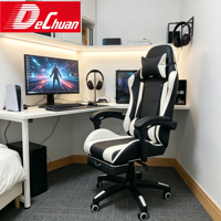 Chaise de jeu ergonomique polyvalente avec repose-pieds rétractable, soutien lombaire et appui-tête réglables pour salle de jeu