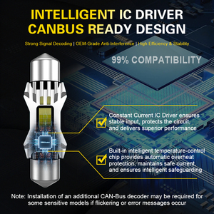 נורת לד פסטון 39 מ\"מ 2W DE3425 3570 שבב CSP ללא שגיאות קנבס חדשה בעלת עוצמה גבוהה לתאורת פנים הרכב, תאורת קריאה ותאורת לוחית רישוי - Product Image 3