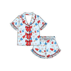 GSSO3369 Tenues d'été personnalisées pour petite fille, imprimé 4 juillet, vente en gros, pyjama enfant à manches courtes, ensemble de vêtements pour fille - Product Image 1