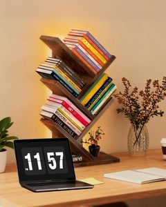 Bureau et étagère à livres modernes avec éclairage LED pour salon, en MDF, taille et couleur personnalisables - Product Image 3