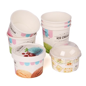 Disposable Take Away Cardboard 16 Oz Paper Frozen Dessert Ice Cream Container Cup With Lid