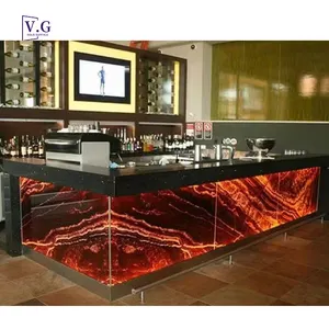 New Design Red And Black Countertop LED L Shape Bar Counter Table For Home Coffee Shop Restaurant
