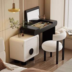 Coiffeuse en bois massif <span class=keywords><strong>avec</strong></span> <span class=keywords><strong>commode</strong></span> intégrée Crème Style vintage pour petites chambres Nouveau <span class=keywords><strong>bureau</strong></span> de maquillage à rabat - Product Image 2