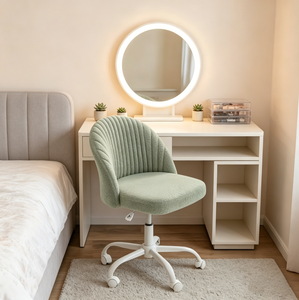 Silla de Oficina Giratoria Tapizada en Terciopelo con Respaldo Envolvente y Marco Blanco para Oficina en Casa, Trabajo <span class=keywords><strong>Remoto</strong></span> y <span class=keywords><strong>Escritorio</strong></span> de Computadora - Product Image 4