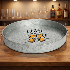 Plateaux de service nouveau design au prix de gros Plateau de bar de forme ronde Plateau de service de bar galvanisé avec poignée - Product Image 2