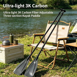 Pagaie de kayak ultra-légère en fibre de carbone 3K réglable en 3 sections, rame télescopique en fibre de carbone pour le surf et l'aviron, certifiée CE - Product Image 2