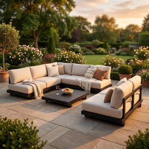 Modern Outdoor Garden Sofa Set with Aluminum Frame and Fabric <b>Cushions</b> Weather Resistant for Villa and Hotel - Product Image 2