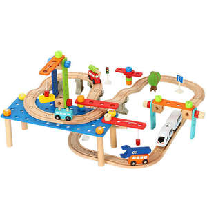 Yrack Train de course électrique en bois pour enfants, jouets de chemin de fer éducatifs pour tout-petits - Product Image 3