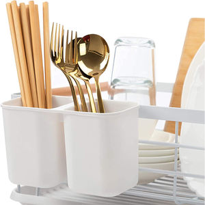 Égouttoir à vaisselle simple noir/blanc à un niveau pour ustensiles, en bambou et métal, pour <span class=keywords><strong>armoire</strong></span> de cuisine - Product Image 3