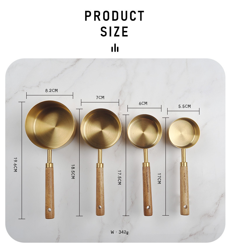 Messlöffel-Set 4-tlg. Aus Edelstahl Mit Holzgriff – 1/4 TL, 1/2 TL, 1 TL, 1 EL, Duale Skala