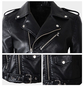 Nouvelle moto européenne dames veste <span class=keywords><strong>en</strong></span> <span class=keywords><strong>cuir</strong></span> <span class=keywords><strong>grande</strong></span> <span class=keywords><strong>taille</strong></span> courte mince à manches longues veste <span class=keywords><strong>en</strong></span> <span class=keywords><strong>cuir</strong></span> femmes - Product Image 4