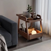 Mesa Auxiliar Moderna de Madera Maciza con Ruedas, Carrito Móvil para Sofá, Mesa Auxiliar con Ruedas, Carrito para el Lado de la Cama, Mueble Auxiliar para Sala de Estar, Almacenamiento