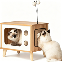 Table de chevet et armoire en bois Dongma pour chat avec coussin amovible et lavable, jouets pour chat universels toute l'année