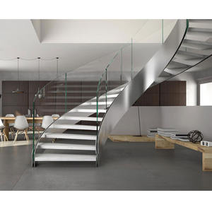 럭셔리 빌라 실내 계단 강화 유리 난간 현대 곡선 계단 스틸 계단 - Product Image 4