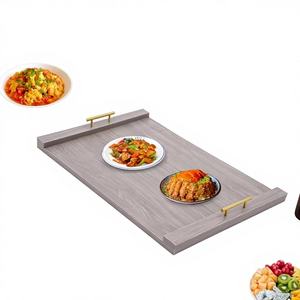 Plateau de service en bois Art Déco avec motif végétal et poignées pour mariages - Product Image 1