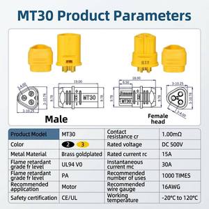 Kit de Conectores de Motor Amass MT30 de 3 Pines Chapados <span class=keywords><strong>en</strong></span> Oro de Baja Pérdida, Conector ESC sin Escobillas Macho/Hembra para Dron RC - Product Image 5