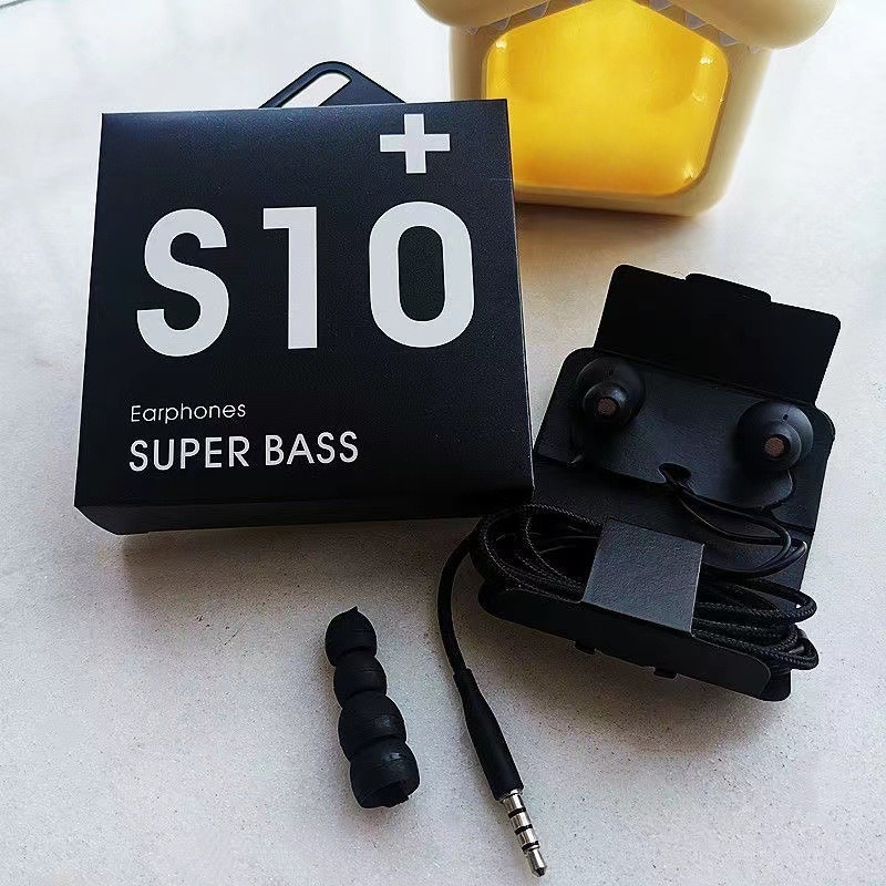 หูฟัง 3.5 มม. S10 ไม่มีโลโก้ พร้อมกล่อง สีดำ