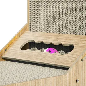 Hot Selling High Density Corrugated Paper Wall Mounted L Shape Cat Scratching Board Scratcher With Toys Ball