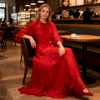 Nouvelle Robe en Chiffon Élégante Grande Taille 2026, Cousue à la Main avec Fleurs Tridimensionnelles, Coupe Ample Adaptée à Divers Types de Silhouettes