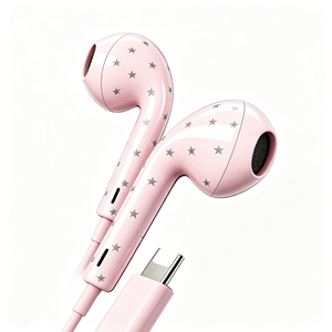 Audífonos Intrauditivos Semi Inalámbricos Tipo C con Diseño Kawaii de Estrellas y Puntos, con Control de Volumen Integrado para Teléfonos Inteligentes, Venta al Por Mayor - Product Image 5