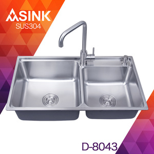 Évier de cuisine double en acier inoxydable 304 D-8043 à encastrer, poli, avec robinet - Product Image 4