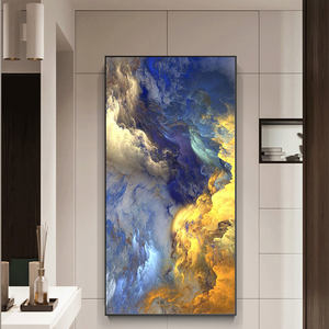 Arte de Pared Abstracto Nórdico con Nubes y Niebla Dorada y Azul, Lienzos, Pósters e Impresiones, Cuadros de Fantasía, Decoración para Sala de Estar y Hogar - Product Image 2
