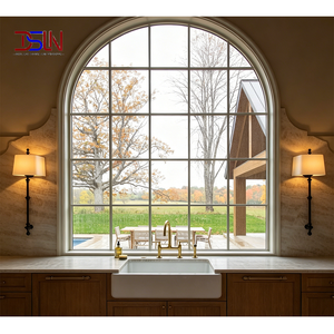 Ventana Arqueada de Aluminio con Rotura de Puente Térmico, Insonorizada y de Eficiencia Energética, con Rejillas, para Mansiones de Lujo, Tamaño Personalizado - Product Image 1