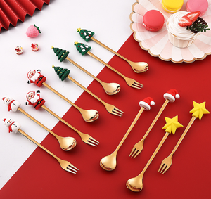 Juego de Cubiertos de Acero Inoxidable para Fiestas, 6 Cucharas Decorativas con Baño de Oro y Diseño de Dibujos Animados, 4 Piezas/Juego, Ecológicos - Product Image 1