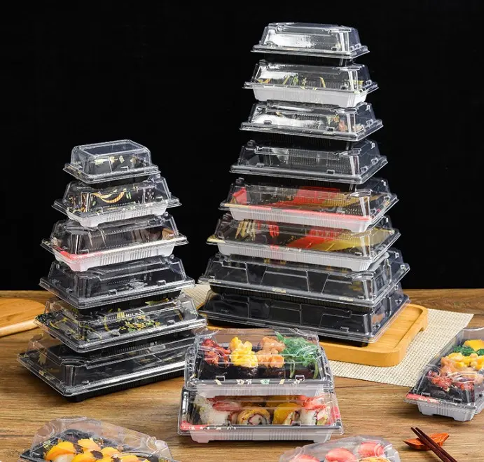 Blattgold Premium Japanese Sushi benutzer definierte Öko Einweg verpackung zum Mitnehmen Einweg-Kunststoff-Sushi-Box mit Deckel