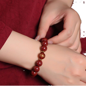 Venta Directa de Fábrica, Pulsera Clásica de Cuentas de Cinabrio Artificial Morado, Estilo Buda del Zodiaco, Unisex, Hecha en India, Venta al Por Mayor - Product Image 1