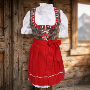 Robe dirndl rouge allemande sexy, Oktoberfest, Trachten bavaroise, dirndl autrichien, tenue folklorique allemande, 3 pièces (vêtements traditionnels) - Product Image 3