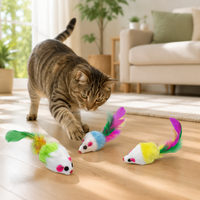 Jouet pour chat en peluche en forme de souris avec queue à plumes, jouet interactif pour chaton, pour mordre, jouer et s'amuser