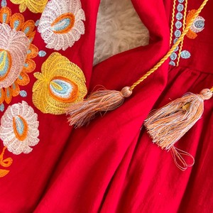 Unsize primavera/autunno lanterna a maniche lunghe abito <span class=keywords><strong>Midi</strong></span> girocollo ricamato girocollo a mezza lunghezza abito di lino di <span class=keywords><strong>cotone</strong></span> a maniche lunghe - Product Image 4