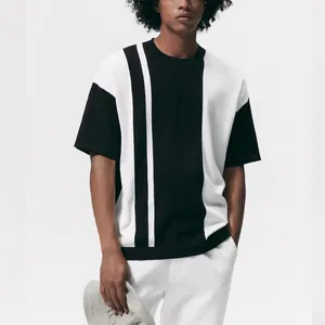 customize luxury high qualify cotton rib o neck loose fit drop shoulder special white and back combined oversized t shirt