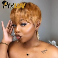 Wig Rambut Manusia Pirang Pendek Grosir, Wig Rambut Manusia Pixie Cut untuk Wanita Kulit Hitam, Wig Bob Berwarna Highlight, Rambut Vietnam Mentah