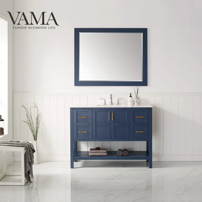 VAMA Factory 1200 mm width used floor standing blue 48 bathroom vanity with mirror closeout 713048B