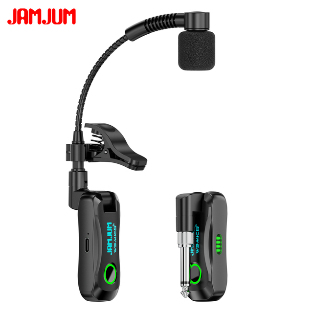 JAMJUM 2.4G Wireless Clip-on Saxophone Microphone 30M Range 360°Rotatable Noise Cancelling Sax Instrument Mic