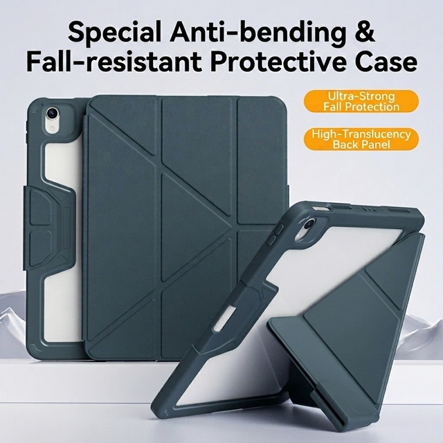 JOYPORODO P073 Multi-fold Shockproof Tablet case for iPad 7 8 9 10th with Acrylic Back Panel Magnetic Tablet case with Pen Slot