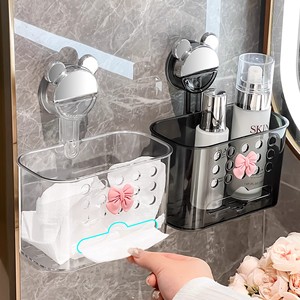 Suction Cup Face Towel <b>Storage</b> <b>Box</b> Transparent Wall Mounted Bathroom Organizer With Pink Bow For Disposable Towels - Product Image 1